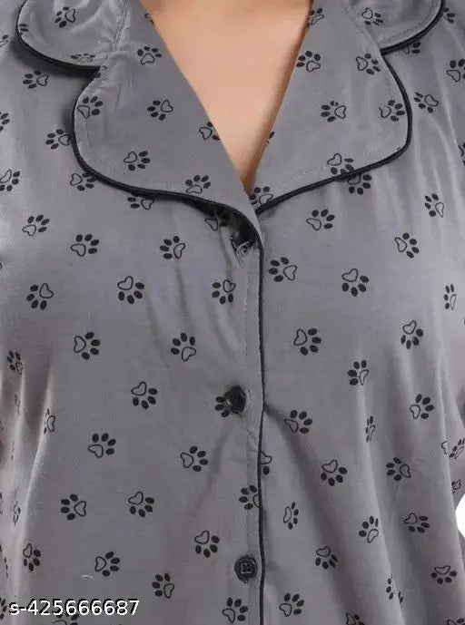 Stretchable cotton blend nightsuit for women, printed net design, available in S, XL, XXL