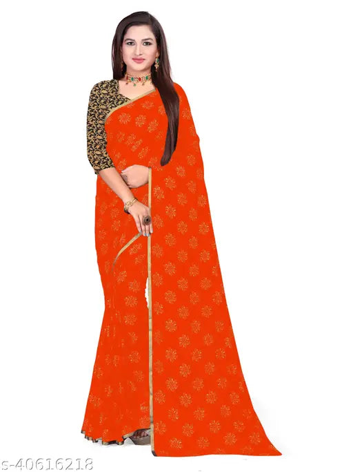 Chiffon Alisha Alluring Saree with Jacquard blouse, Indian-made, free size, 5.5m length