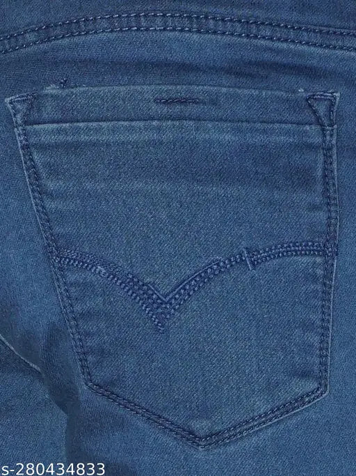 Black denim men's slim light blue jeans, high-quality durable stretchable fabric, stylish details - India