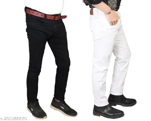 Denim jeans pack of 2, men's solid fashionable style, size options: 28, 30, 32, 34, 36 (India origin)