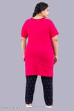 Plus size cotton night suit sets for women 3XL-5XL, printed net design, comfortable round neck tops & drawstring pyjamas