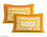 Fine floral cotton bedsheet & pillow cover (160 thread count), yellow Jaipuri design - ideal for summer, perfect for adults