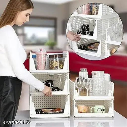 Multi-tiered, foldable wardrobe organizer with stackable drawers