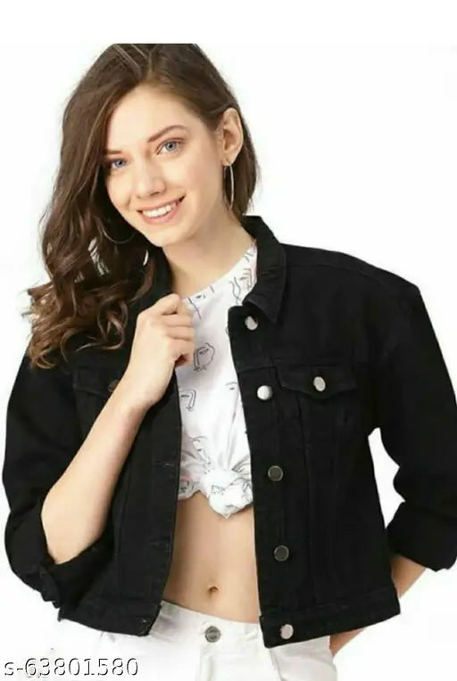 Cotton blend colorful jackets for girls, pretty feminine solid-pattern with long sleeves, includes black jacket, India origin