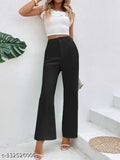 Trendy black & white cotton blend casual trousers pack of 2, ladies' regular fit, solid pattern, wide range of imported quality, high rise, ankle length with front seam detail and elastic waistband, India origin