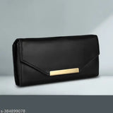 Womens black trendy hand wallet, zip closure, 4 card slots and phone pocket
