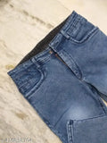 Men's denim cotton blue jeans, waistband unbuttoned, casual style