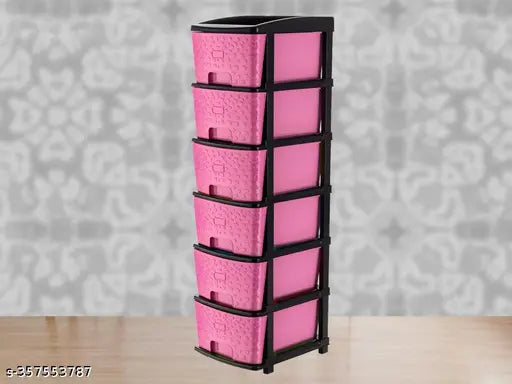 Pink drawer organizer system with six compartments