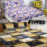 Glace cotton checked double bed sheets, superfine elastic fitted with 2 pillow covers for AC room, ideal for adult anniversary occasions
