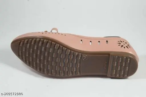 Baby Pink Synthetic Leather Lasercut Bellies Shoes - Comfortable, fashionable flat slip-ons for formal office or casual wear