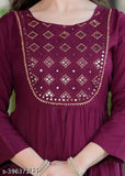 Rayon three-quarter sleeve Anarkali gown for women, solid combo, S (36in bust, 52in size length), India origin