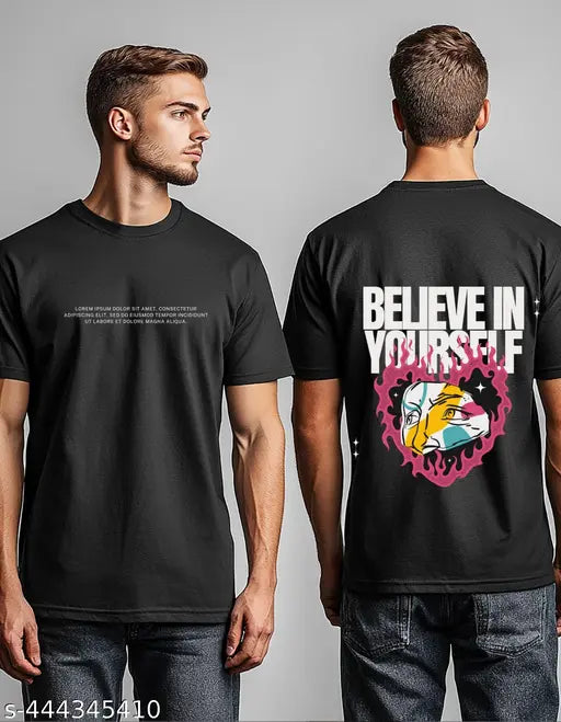 White desert men's printed cotton T-shirt, regular fit, round neck, half sleeve (black). Breathable fabric for all-day comfort, ideal for casual outfits