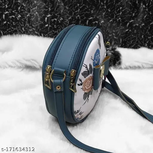 Flower purse, round silhouette with floral pattern, zip closure