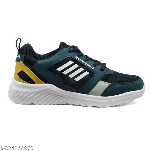 Blue and white sports shoe with logo, designed for running