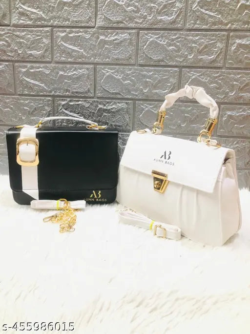 Side bag with zip closure, black, white, and gold accents
