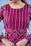 Purple and white patterned dress, V-neck, off-shoulder style