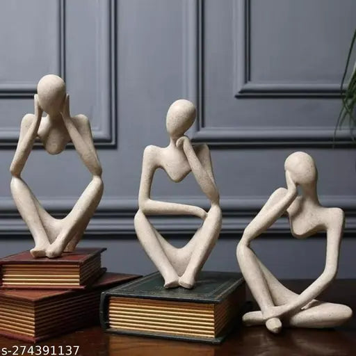 Modern art resin and marble man showpiece (9.5x6x13cm), set of 3 for living room or house warming gifts