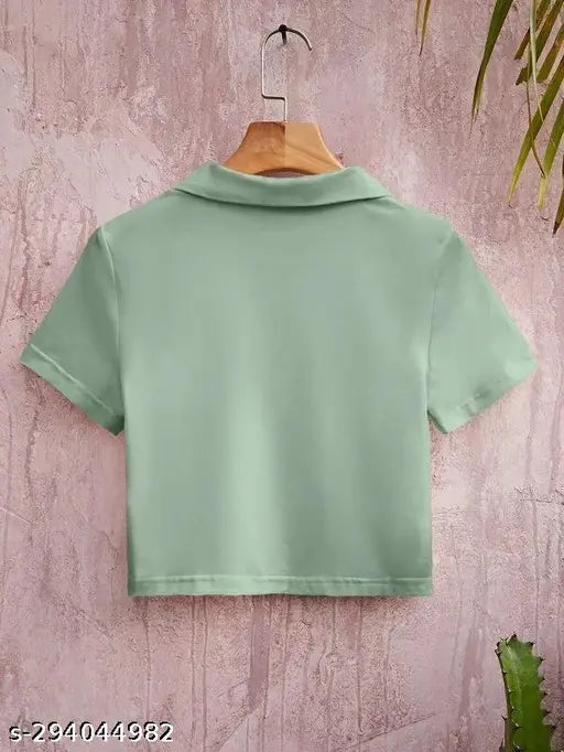 Cotton collar zipper T-shirt, solid color, short sleeves, perfect for casual wear