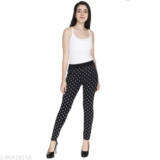 Cotton blend printed net ankle length stretchable jeggings for women (Pack of 2), free size with diamond print pattern from Eazy Trendz™, India