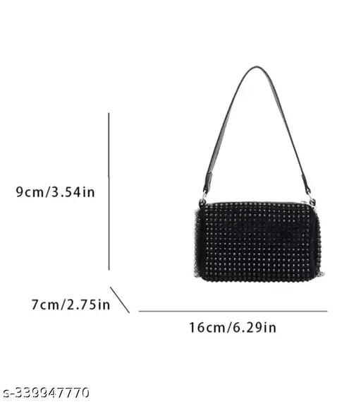 Shiny embellished crossbody bag with silver chain strap, 7" length
