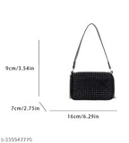 Shiny embellished crossbody bag with silver chain strap, 7" length