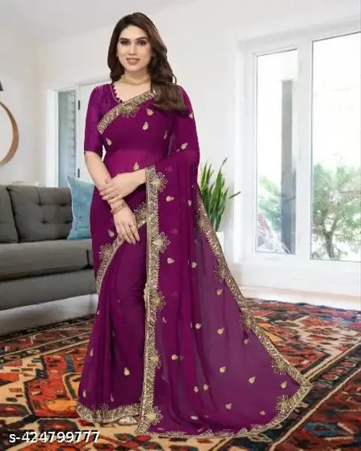 Georgette saree with running blouse, maroon color, for women's party wear