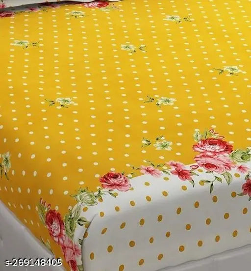 Elastic cotton floral double bedsheet with two pillow covers, ideal for summer and adult use
