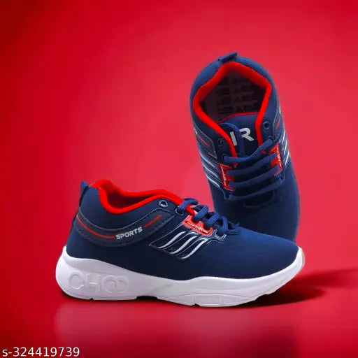 Blue and red sports shoe with white laces