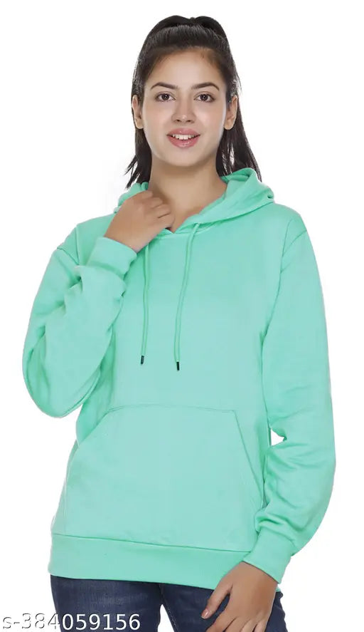 Fleece sweatshirt for women in solid color, long sleeves by Nidhil Fashion (Size: M) - Made in India
