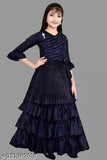 Dark blue poly silk full-length party dress for girls, high quality and stylish design by Rahima Garments
