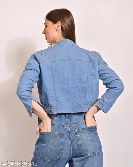 Blue denim jacket, long sleeves, trendy Samani design for women & girls