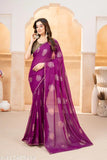 Purple embroidered saree with border, traditional wear