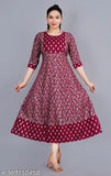 Wine rayon printed anarkali kurta, long sleeves