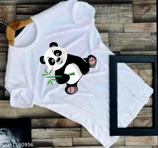 Premium Quality Designer Polyester Panda Printed White T shirt