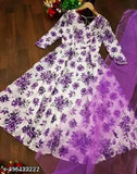 Georgette wine-tone printed dress with long sleeves and full net, elegant party wear for women