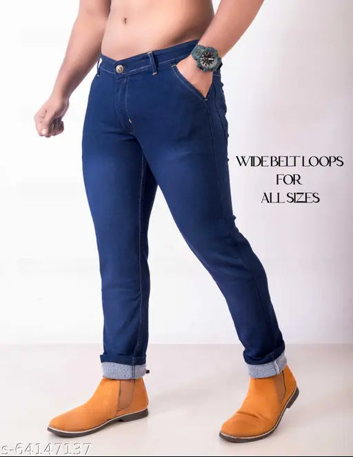 Men's solid blue denim AEMAC jeans, size 30 (waist 31in, length 42in, hip 38in), made in India