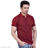Matty fabric maroon polo with pocket & multi-color round neck solid print T-shirt, cotton blend, half sleeves, regular fit - combo pack of 2