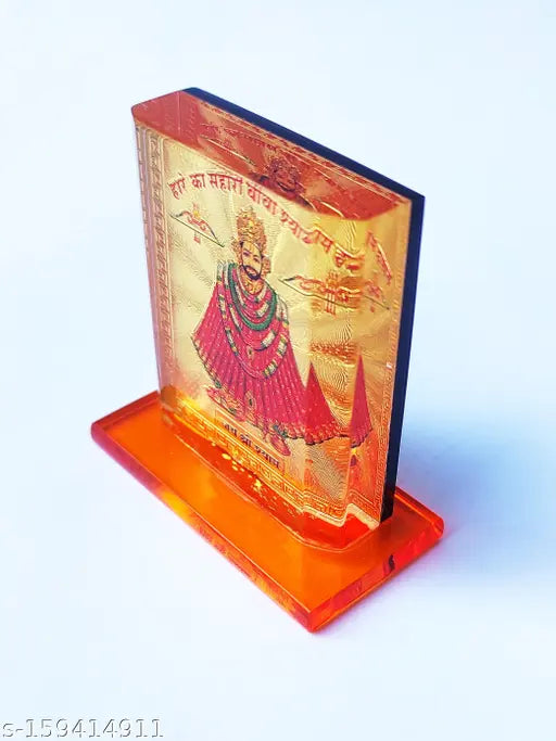 Swiss gold-plated Khatu Shyam religious idol (45 x 55 cm), Indian art form for dashboard decoration