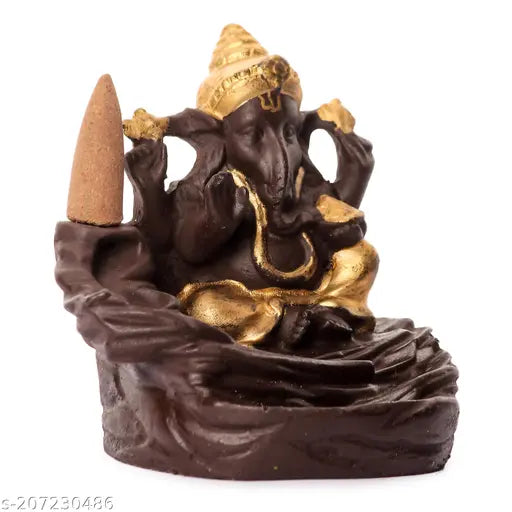 Divine Collections Lord Ganesha Poly Resin Backflow Fountain, intricately sculpted Ganesh figure, comes with 10 free smoke cones