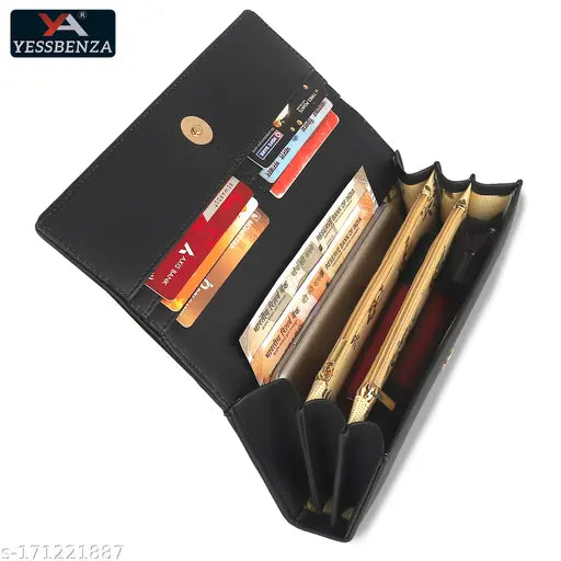 A two-fold hand wallet with a black leather exterior, featuring six card slots