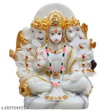 Multicolor marble dust Panchmukhi Hanuman Ji statue, intricately crafted decorative showpiece, 18cm tall. Ideal for car dashboards, homes, offices, or as a meaningful gift