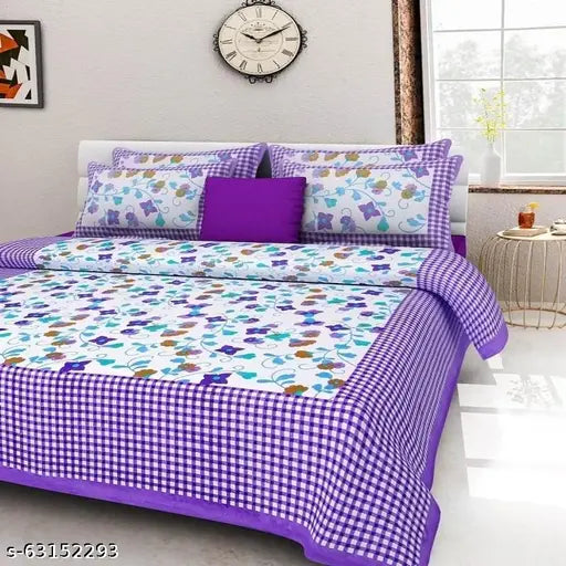 White cotton Jaipuri double queen size bedsheet (90x100 inches) by Navkar Creation, ideal for heavy winter and adult use
