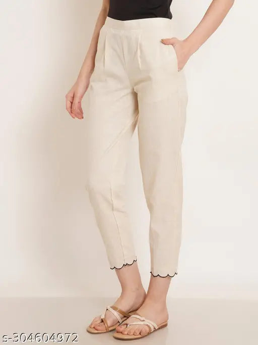 Brown linen embroidered kurta, cropped leg pants