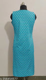 Blue rayon sleeveless kurta, printed design, trendy round neck ankle length
