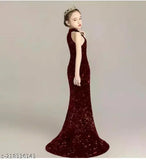 Polyester sleeveless, embellished net kids western gown. 4-5 years size, Indian fashion for kids