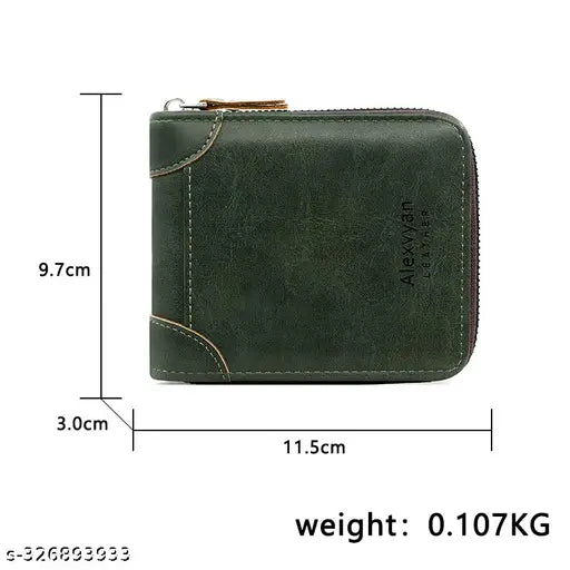 Green leather bifold wallet with RFID blocking, 2 pockets and 5 card slots for men's organizer