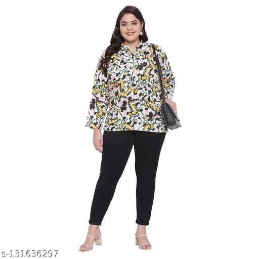 Plus size rayon printed V-neck top for women, XL to 5XL, casual wear with eye-catching prints, made by Vinaan (India)