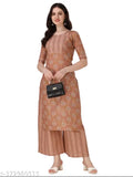 Cotton kurta & plazoo set with pocket, breathable, lightweight daily wear in printed net, made for comfort & long-term use. India origin
