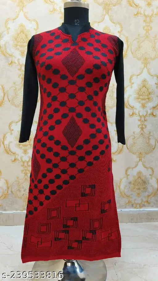 Red and black patterned wool kameez, full length