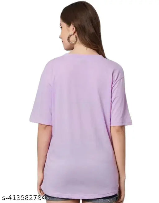 Purple oversized cotton t-shirt with glittering sequins, trendy stardesign, off-shoulder style, suitable for festivals, loose-long fit